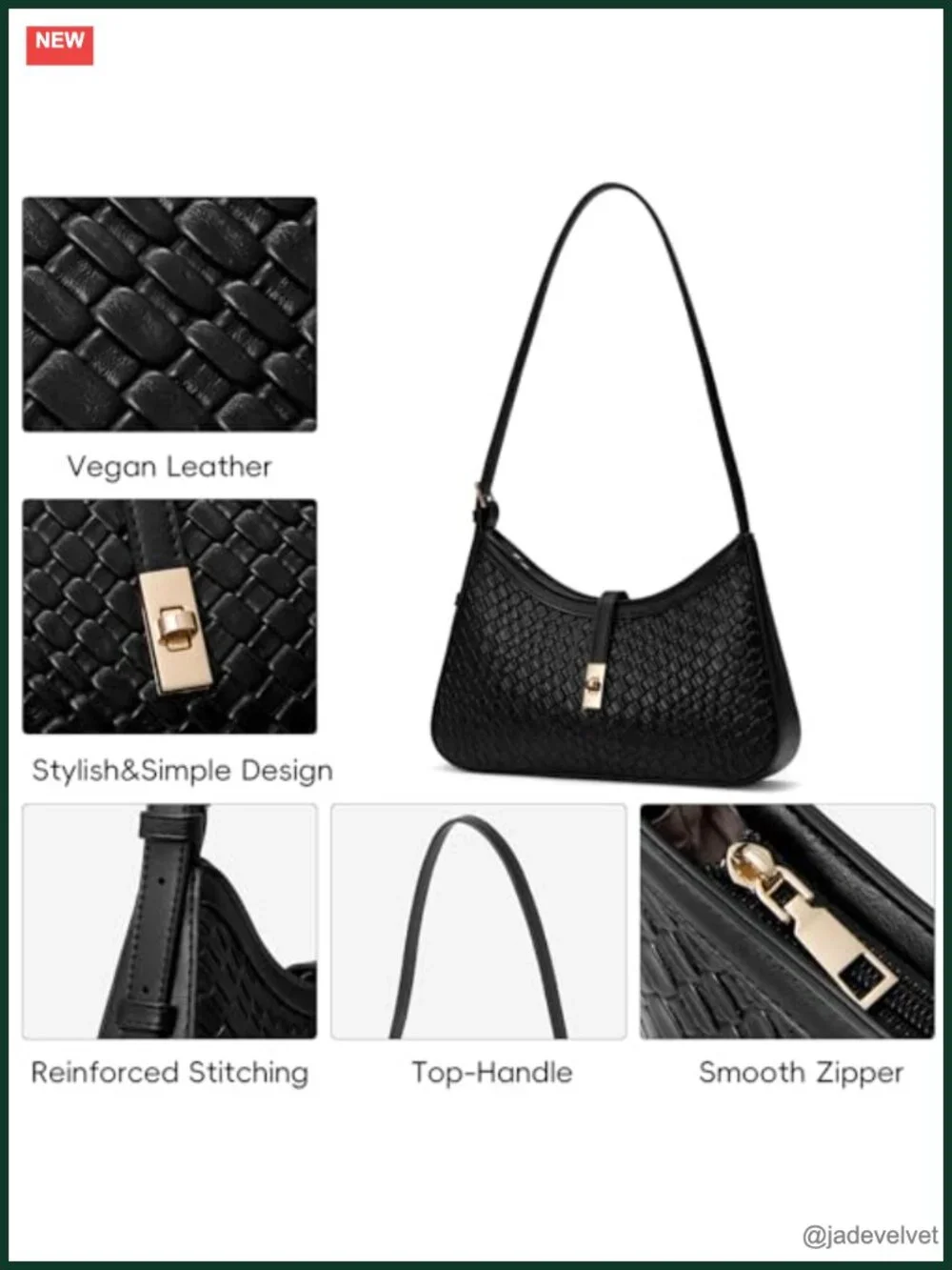 Vegan Leather Hobo Crossbody Bag with Adjustable Strap Crescent Shape